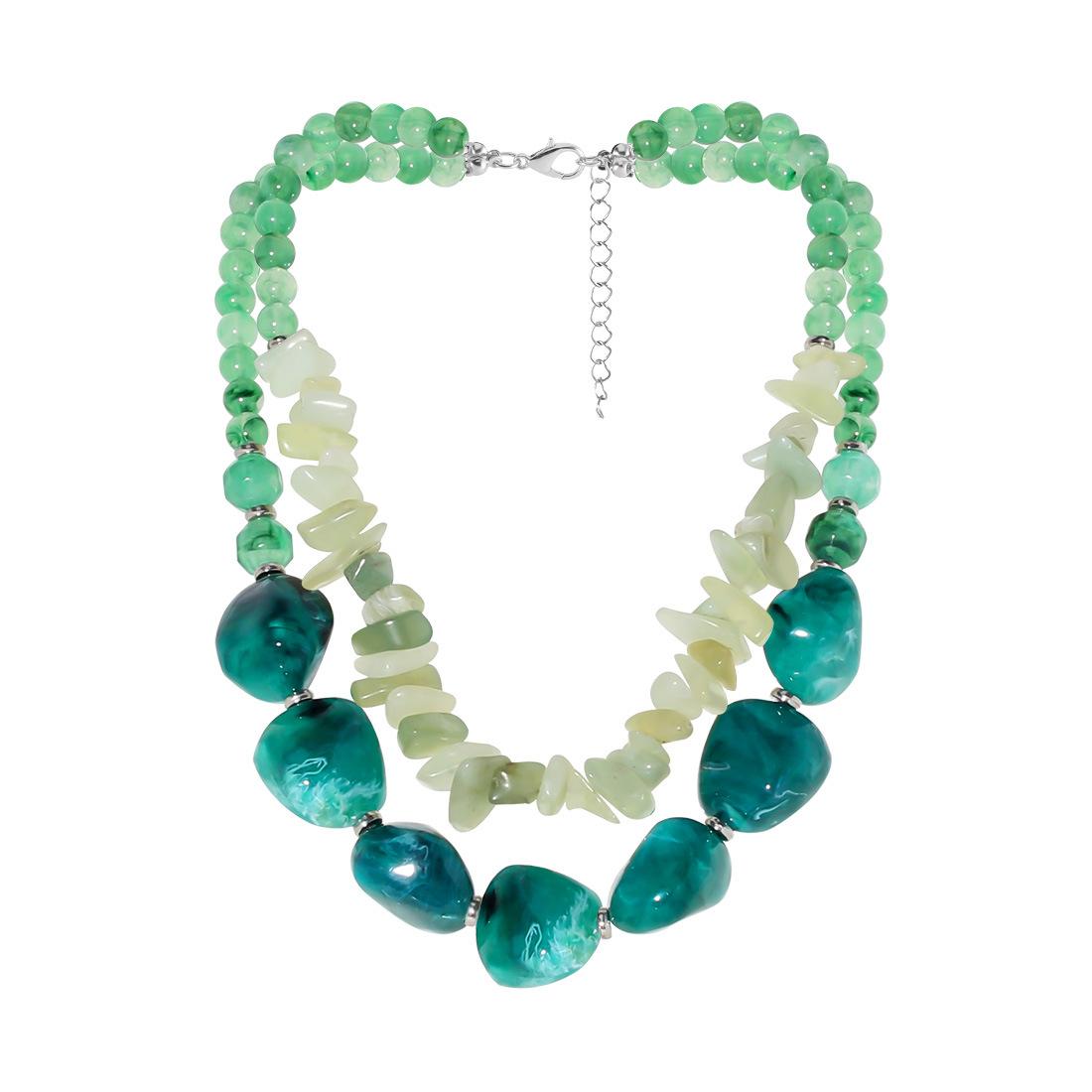 Fashion Retro Irregular Blue Green Resin Beaded Necklace