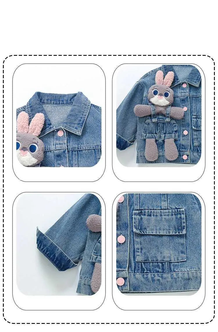 Veste en jean pour enfant avec sac en peluche lapin – Style tendance et confortable