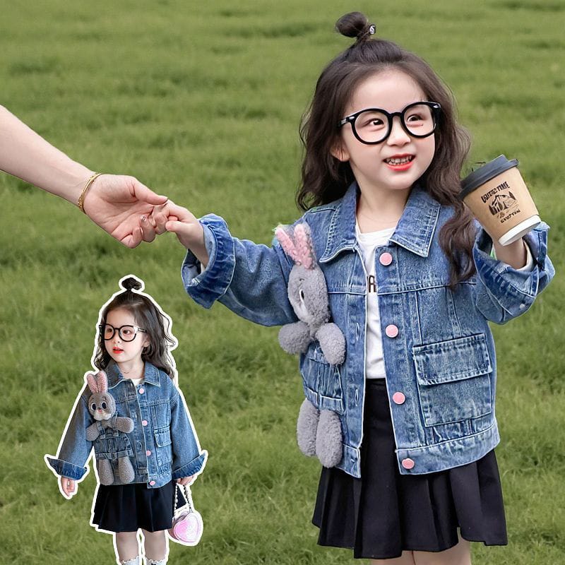 Veste en jean pour enfant avec sac en peluche lapin – Style tendance et confortable