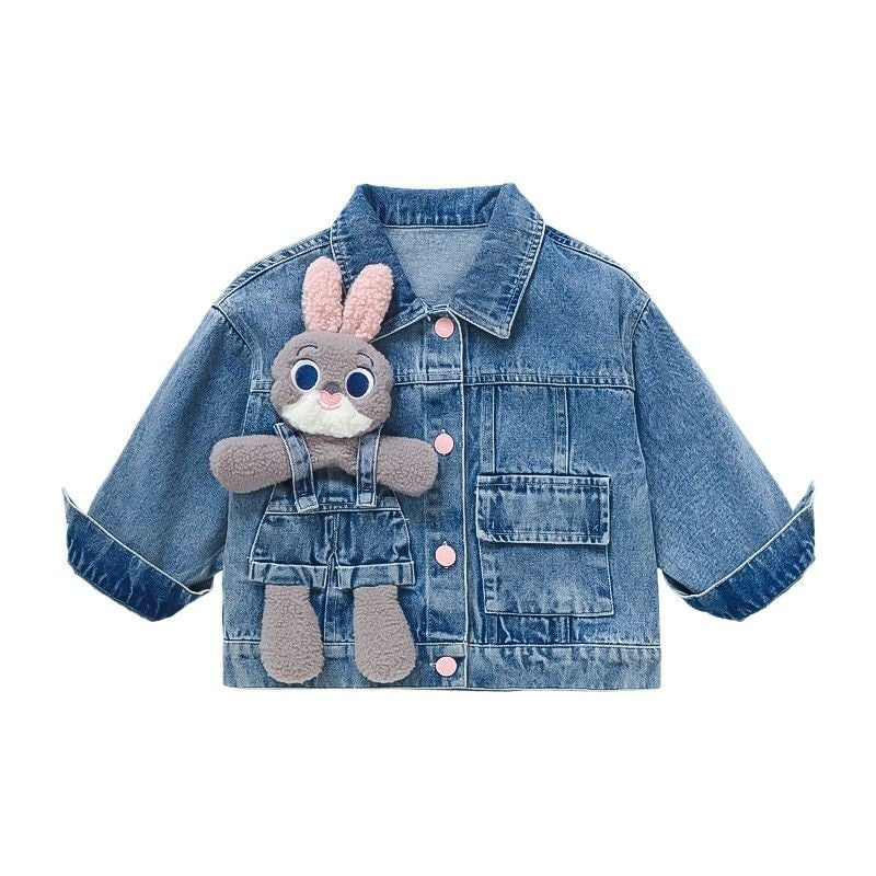 Veste en jean pour enfant avec sac en peluche lapin – Style tendance et confortable