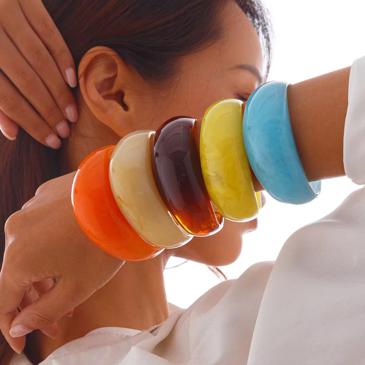 Resin acrylic open bangle bracelet