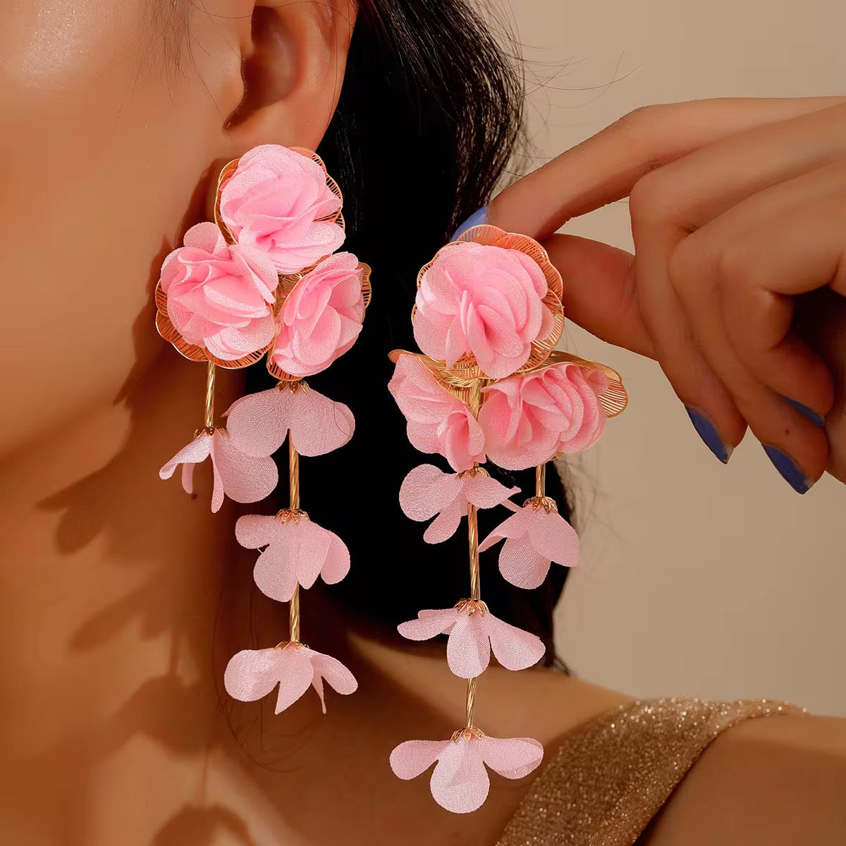 Flowers Tassel Drop Earrings