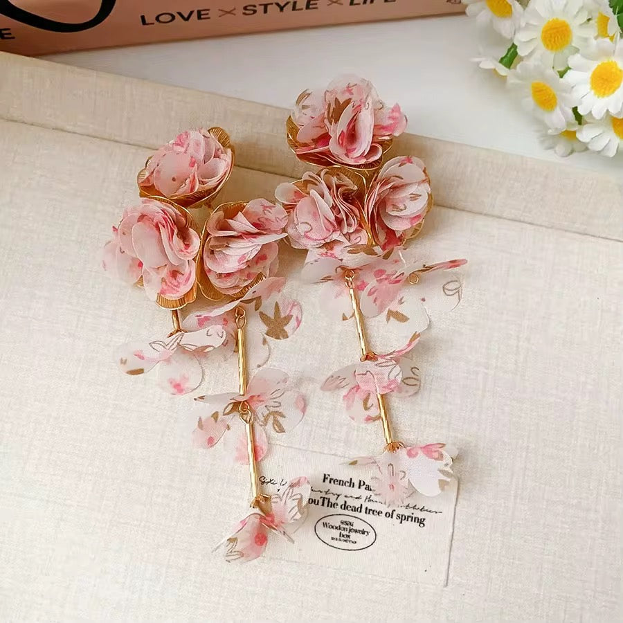 Flowers Tassel Drop Earrings