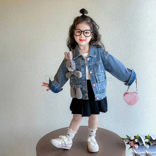 Kids Denim Jacket with Plush Bunny Bag – Trendy & Comfortable Style