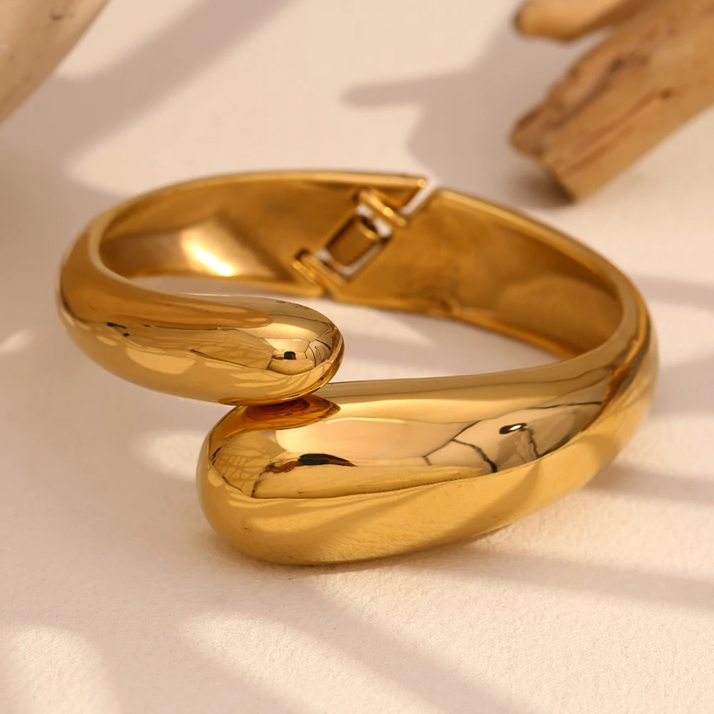 Bracelet double goutte d'eau en acier inoxydable large