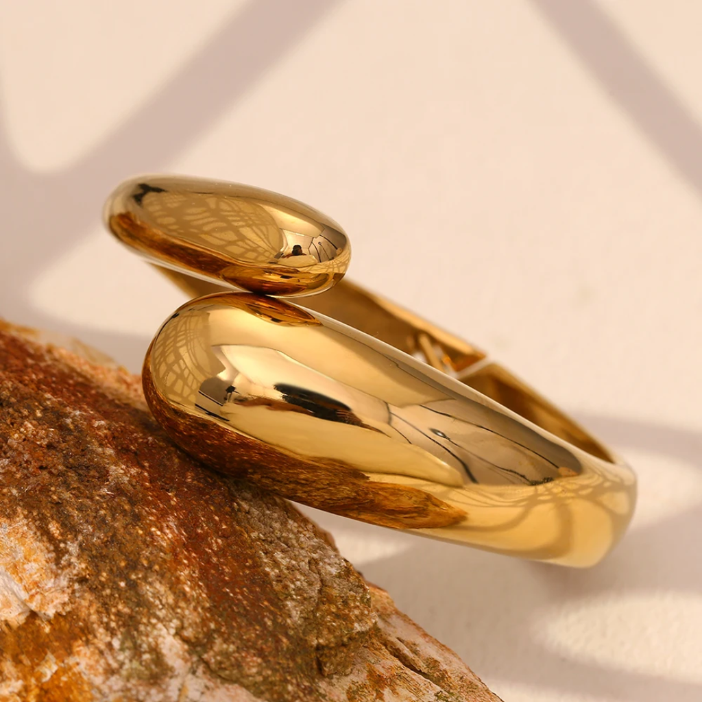 Bracelet double goutte d'eau en acier inoxydable large