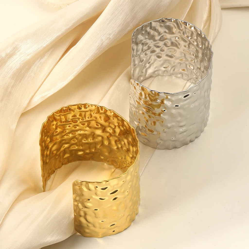 Elegant luxury textured open cuff bracelet