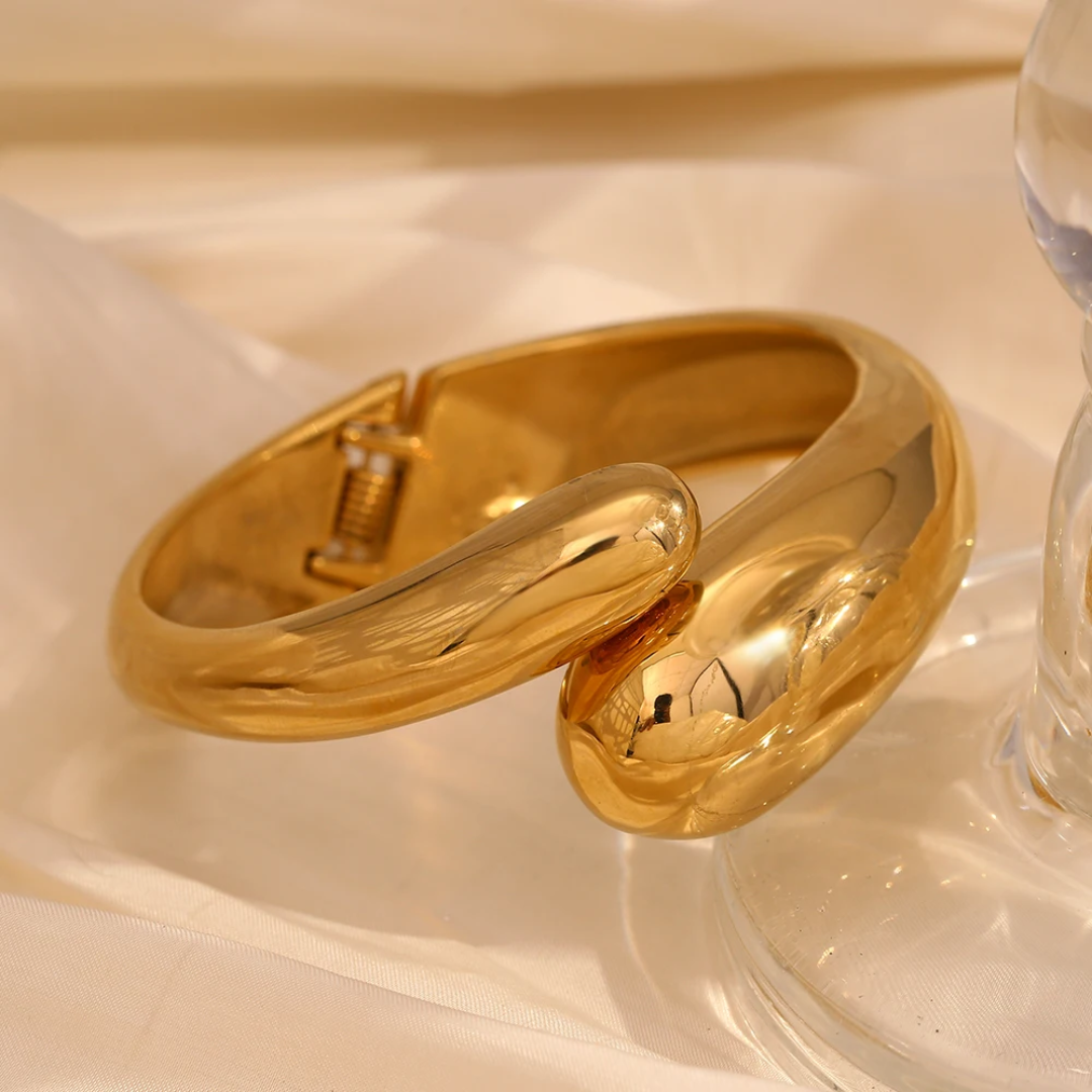 Bracelet double goutte d'eau en acier inoxydable large